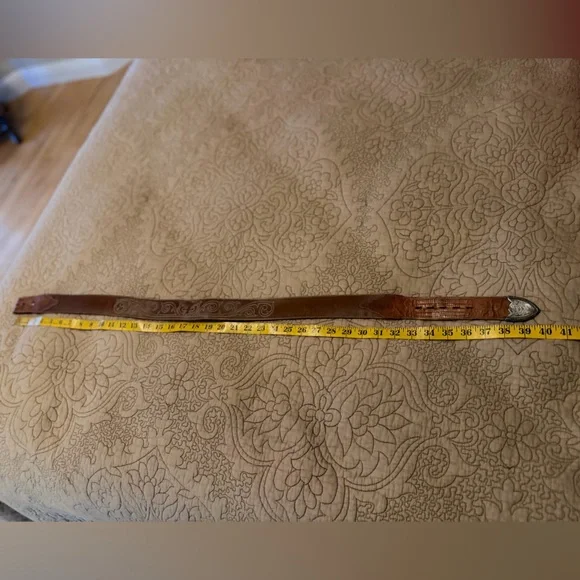 VTG Tony Lama Brown Leather & Lizard Western Belt with Silver Tip, Size 36 - Picture 5 of 13